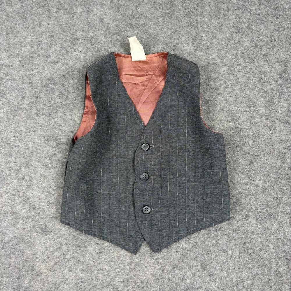 80s 90s Pinstripe Vest Boys 4T Gray Formal Dressy Made in USA Vintage Old Money - Picture 2 of 10